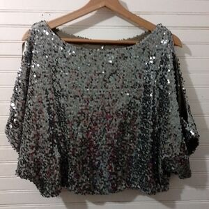 Cachet Sparkling Silver Sequin Blouse